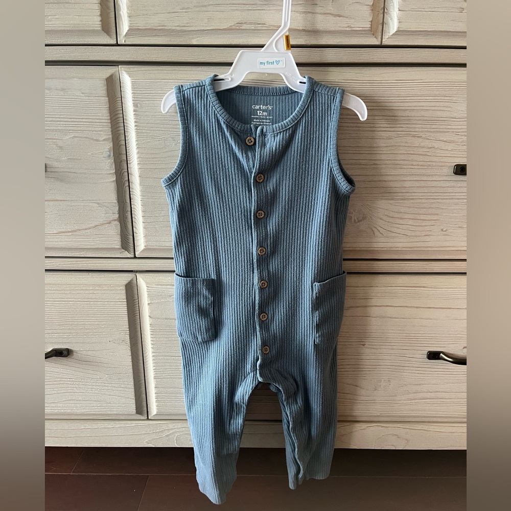 Carter's Ribbed Blue Baby Jumpsuit